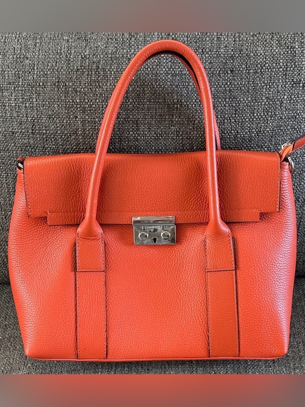 Borse in Pelle Italian Orange Leather Flap Satchel Shoulder Bag